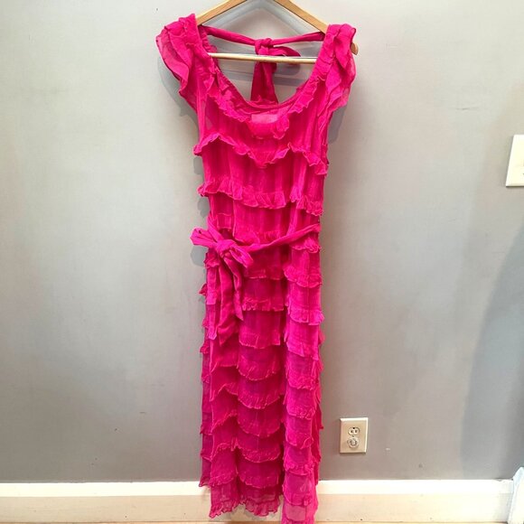 Cleobella Milana Ankle Dress XS Magenta Ruffled Ethically‎ Handmade - Picture 1 of 9